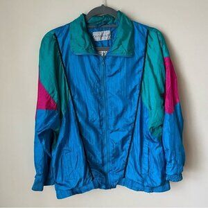 Vintage 80s Color Block Retro Hip Hop Full Zip Windbreaker Jacket Size Medium